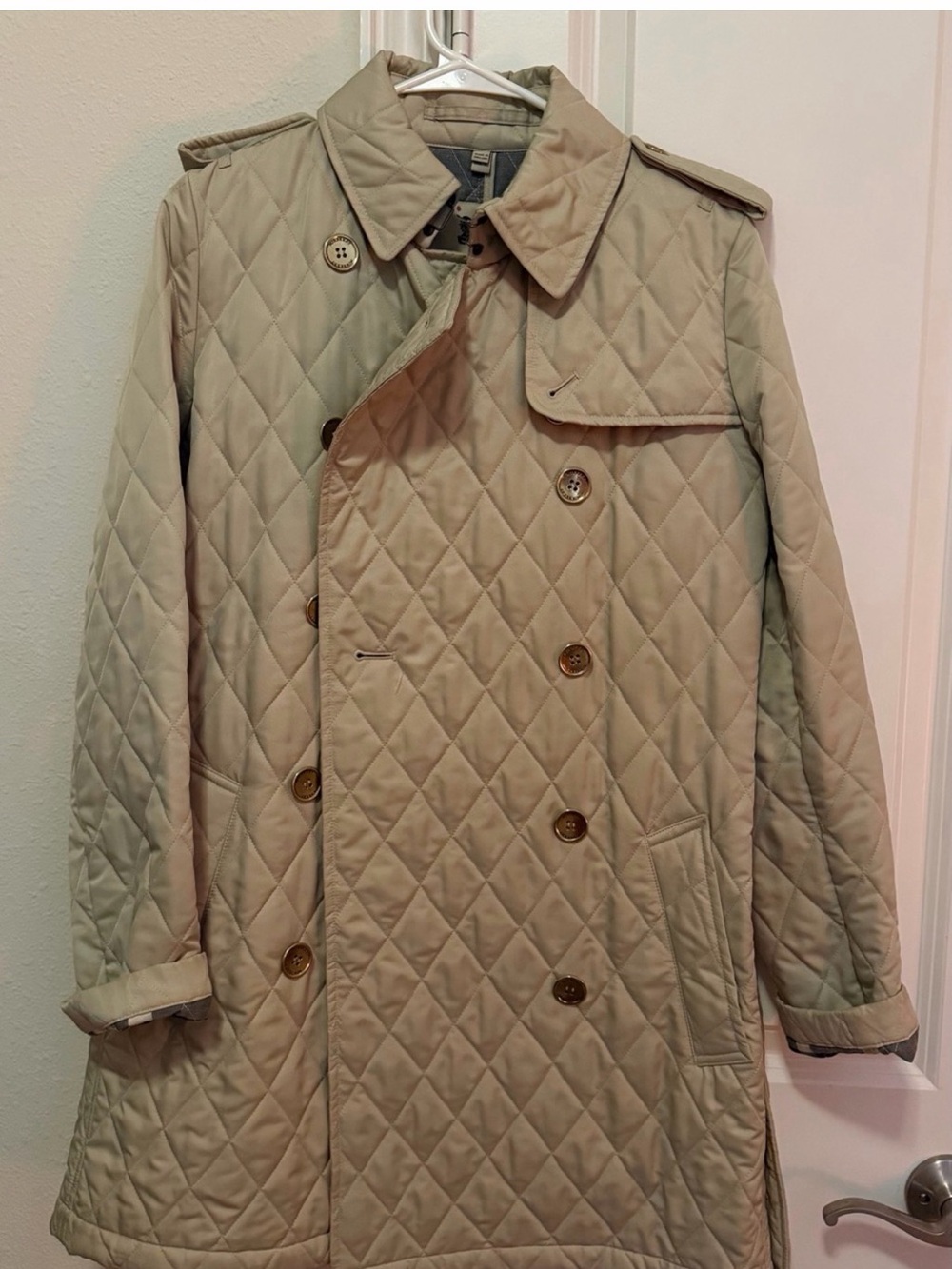 Burberry Quilted Trench Coat in Beige-Tan